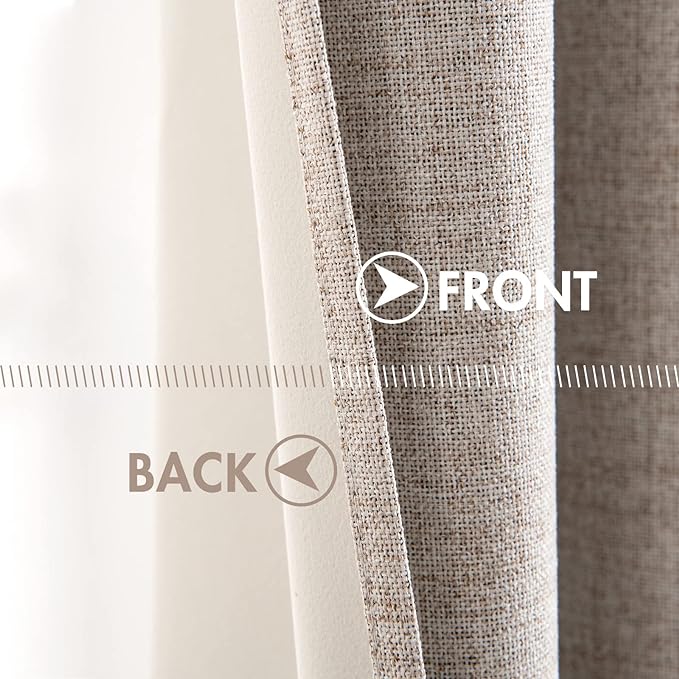 MIULEE Linen Texture Curtains for Bedroom Solid 100% Blackout Thermal Insulated Khaki Curtains Grommet Room Darkening Drapes for Living Room 52x108 Inch (2 Panels)