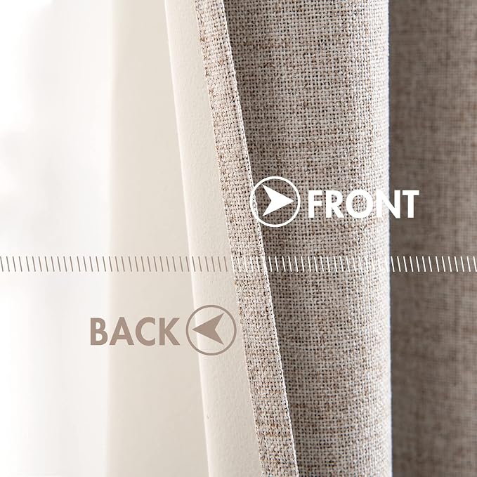 MIULEE Blackout Curtains for Bedroom Linen Texture Solid Thermal Insulated Natural Khaki Grommet Room Darkening Curtains & Drapes Luxury Decor for Living Room 52x54 Inch (2 Panels)