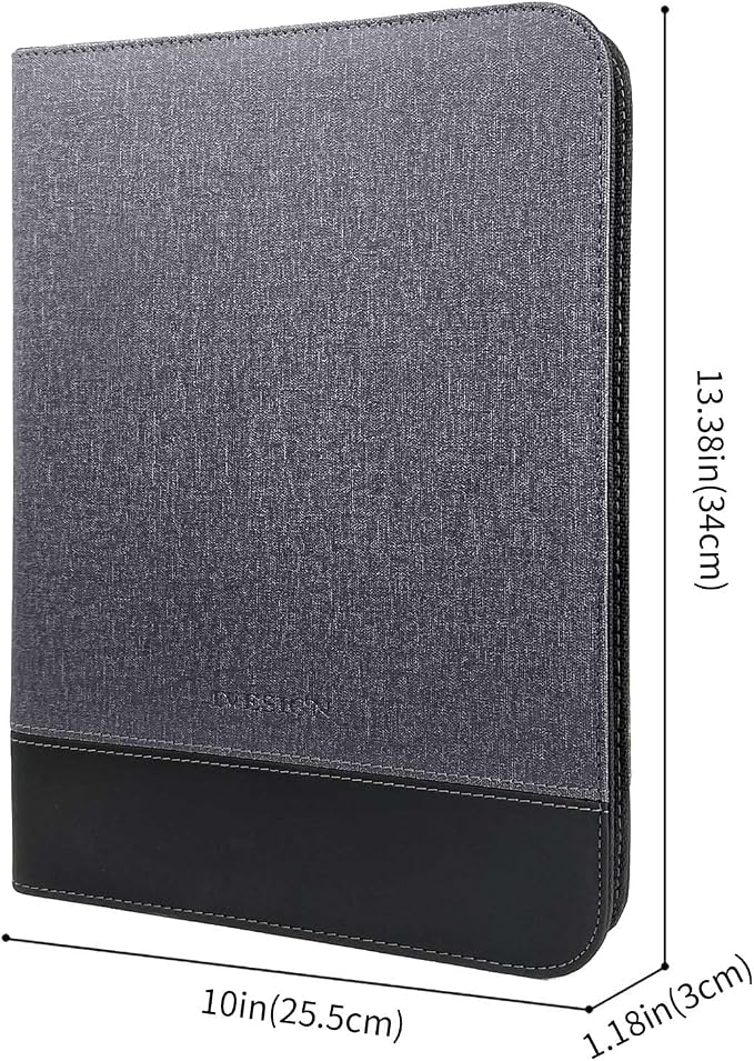 PU Leather Padfolio with Double Zipper, 10.1" Tablet Sleeve, Card Slots & Writing Pad - Multi-Functional Portfolio Binder for Documents, Business Card Organizer & Office Accessories