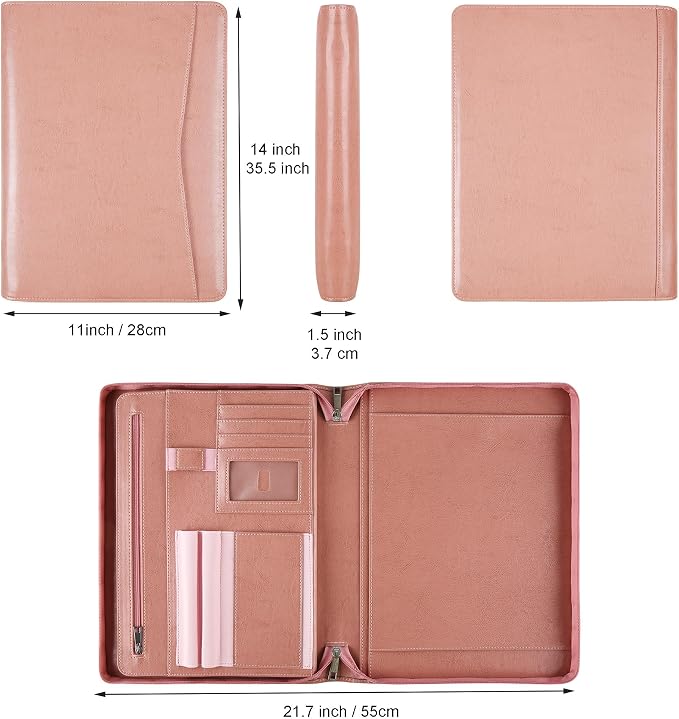 Pink Leather Portfolio for Women, Resume Portfolio Folder with Zipper, Customized Portfolio, Personalized Executive Portfolio Organizer, Vegan Leather Padfolio for Women, Custom