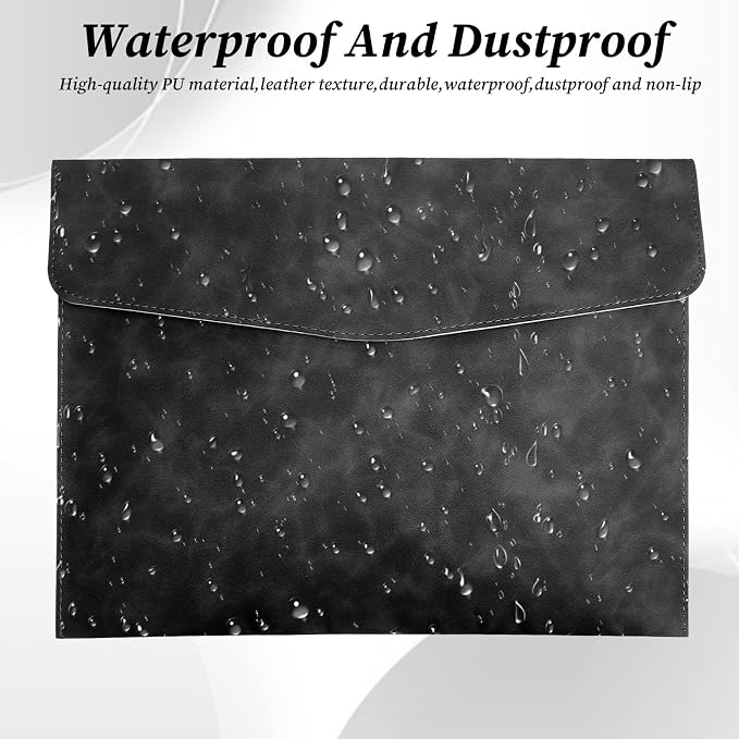 Resume Folder, Leather File Folder Black File Folders Travel Document Holder A4 Holders Waterproof Portfolio with Snap Button Closure Filing Files Organizer for Letter Size PU Envelope Case