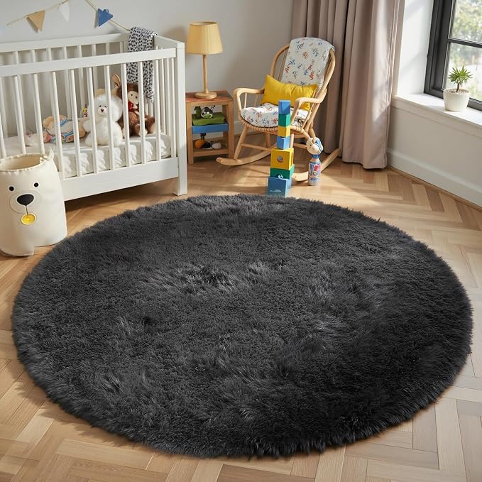 Super Soft Circle Rugs for Girls Princess Castle Toddlers Play Tent 3 Diameter Circular Area Rugs for Bedroom Home Decor Round Shag Playhouse Carpets(Φ3, Black)