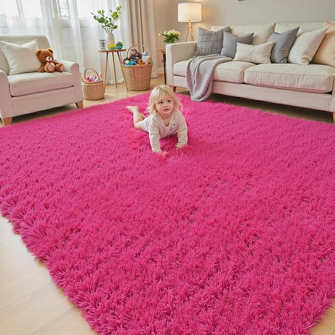 Rugs for Living Room 6x9, Alfombras para Salas Shag Large Plush Soft Area Rug, Shaggy Carpets for Bedroom,Home Decor Aesthetic(Hot Pink, 6 x 9)