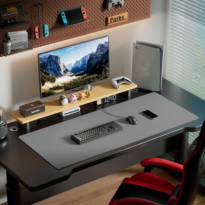Aothia Leather Desk Pad Protector, Office Desk Mat, Large Mouse Pad, Laptop Desk Pad, Non-Slip PU Leather Desk Blotter, Waterproof Desk Writing Pad for Office and Home (Light Grey, 55" x 24")