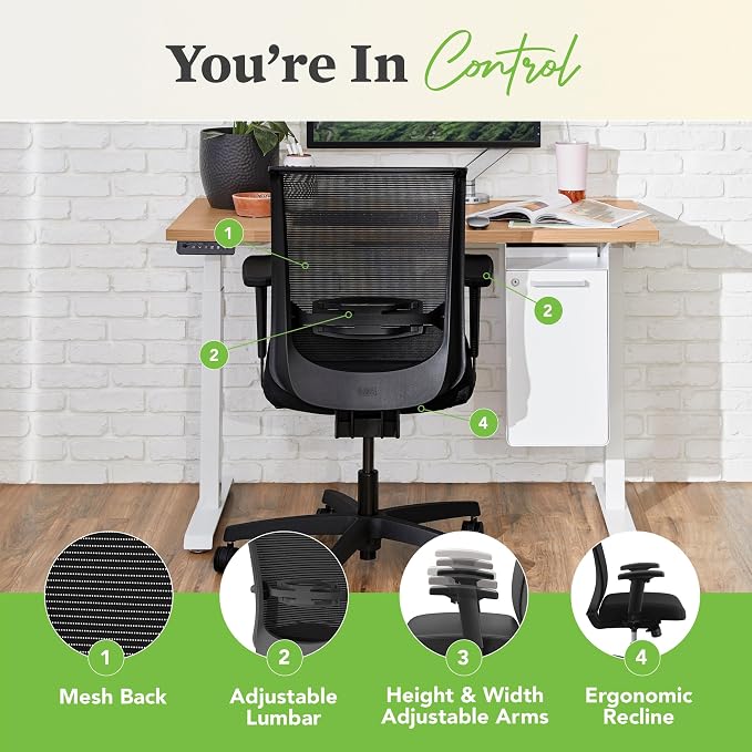 HON Convergence Ergonomic Office Chair with Mesh Back, Adjustable Arms, Lumbar Support, Synchro‑Tilt Desk Chair with Wheels for Home Office or Computer Use, Black Frame, Peacock