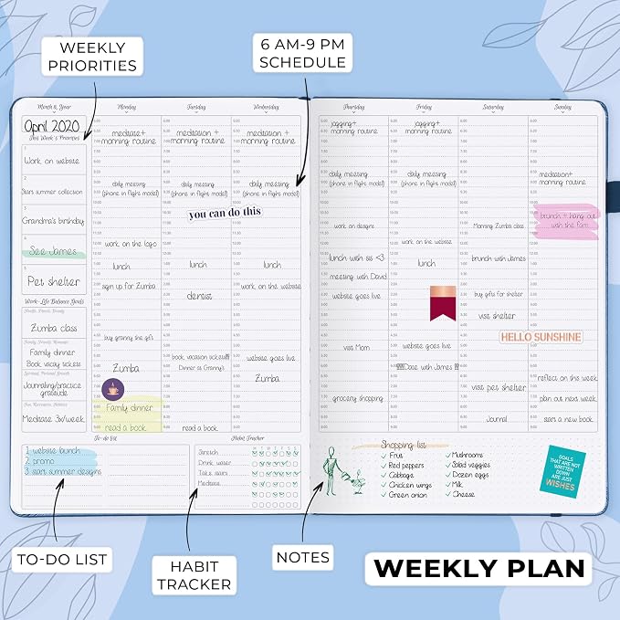 GoGirl Planner PRO Schedule - Undated Planner with Hourly Time Slots, Monthly, Weekly & Daily Organizer, Appointment Book for time Management, 7"x10" Hardcover, Lasts 1 Year - Blue