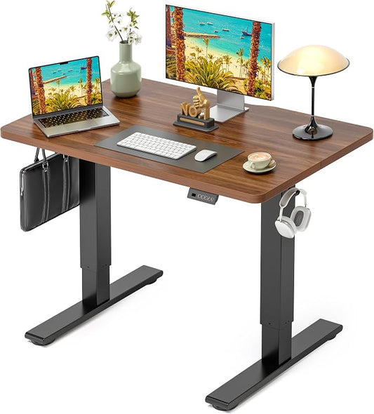 CubiCubi Electric Standing Desk 40 x 24 Inch, Height Adjustable Sit Stand Desk with Memory Presets, Splice Desktop Computer Desk for Home Office, Black Frame/Dark Walnut Top