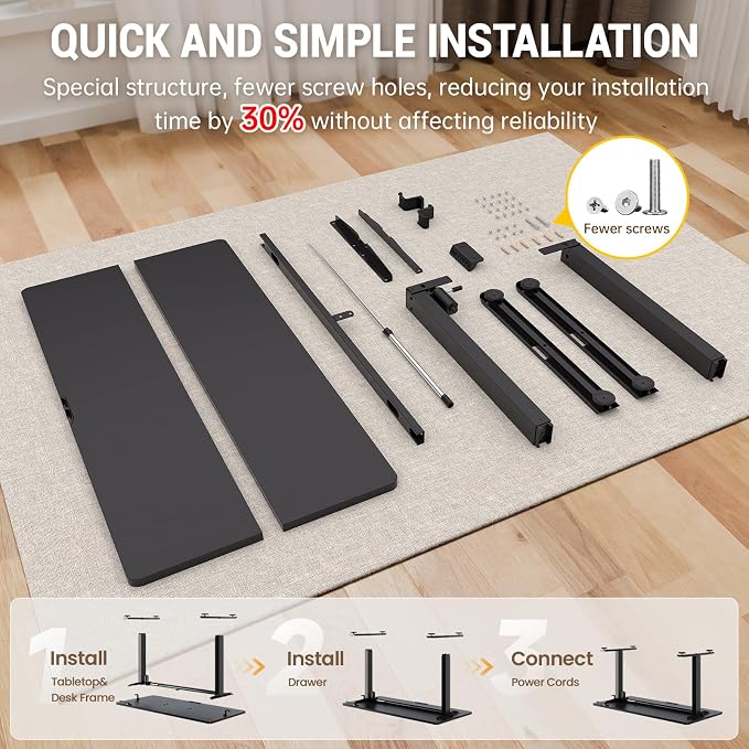 Veken 39.4" Small Electric Standing Desk, Adjustable Height Office Desk with Wood Desktop, Computer Table for Home Work, Study and Gaming, Small Spaces, Modern Furniture, Black
