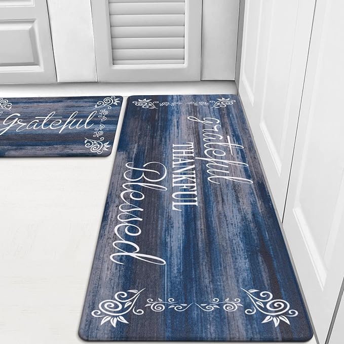 HEBE Anti Fatigue Kitchen Rugs Set of 2, Non Slip Cushioned Kitchen Mats for Floor, Waterproof Farmhouse Kitchen Carpet Set Comfort Standing Desk Mat for Sink,Office,Laundry