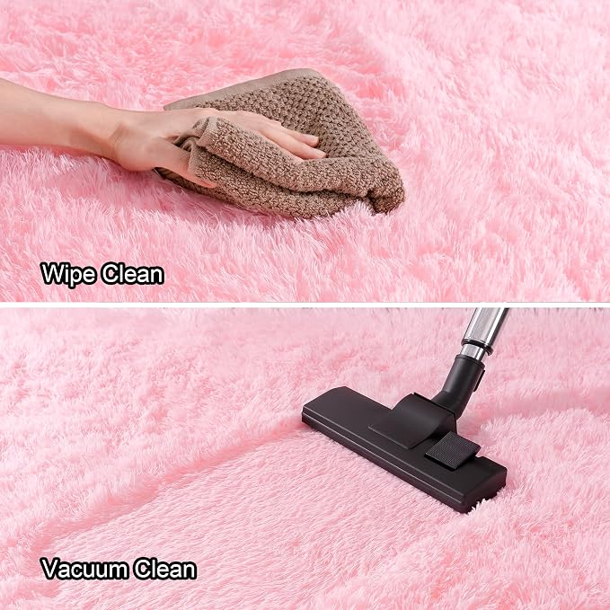 Awaytail 4x6 Fluffy Pink Area Rug - Soft Cute Shag Fuzzy Rug for Bedroom - Anti-Skid Living Room Girls Rug Pink Home Decor