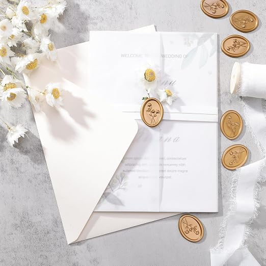 UNIQOOO Wax Seal Stickers - 3D Floral Oval Shape Wedding Invitation Envelope Seal Stickers, 50 Pcs Antique Gold, Perfect for Invitations, Christmas, Gift Wrapping