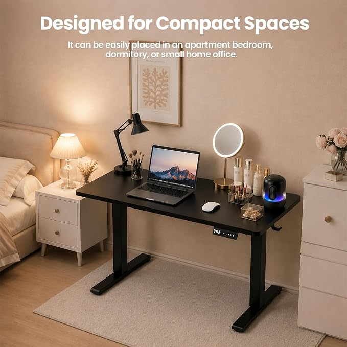 35" x 20" Electric Standing Desk, Compact Height Adjustable Desk for Small Spaces, Small Ergonomic Sit Stand Workstation for Home Office Bedroom Apartment (Classic Black)
