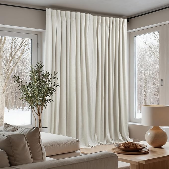 KOUFALL Blackout Curtains for Sliding Glass Doors, 60 Inch Wide Linen Thermal Insulated Patio Door Curtain for Living Room Bedroom, 60x84 Total 120 Inch Wide x 84 Inch Long, 2 Panel Sets