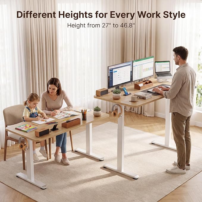 Electric Standing Desk 63 x 24 Inches Adjustable Height Sit Stand Up Desk for Home Office Computer Workstation Memory Preset with Wheels, Oak