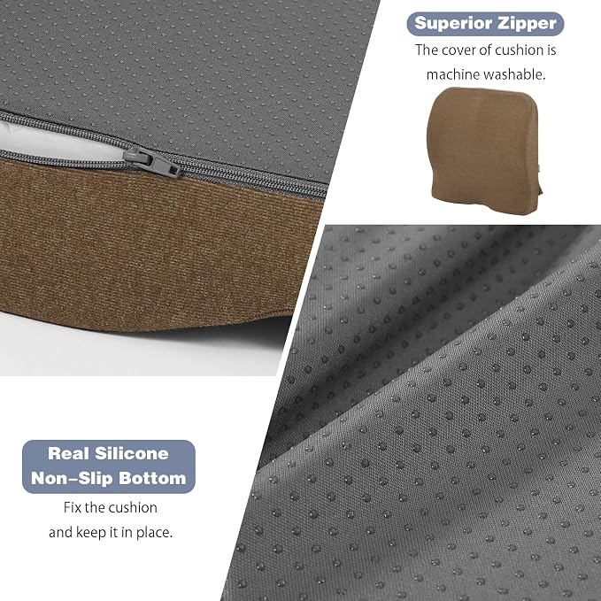 baibu Lumbar Support Pillow for Office Chair, Memory Foam Back Support Cushions Ergonomic Orthopedic Lumbar Pillow for Home, Office, Car, Brown