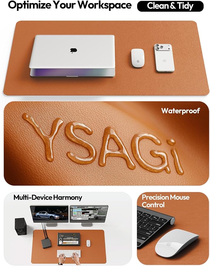 YSAGi Leather Desk Protector, Office Mat, Large Mouse Mat, Non-Slip PU Leather Blotter, Laptop Desk Mat, Waterproof Writing Pad for Office and Home(Brown, 40" x 24")