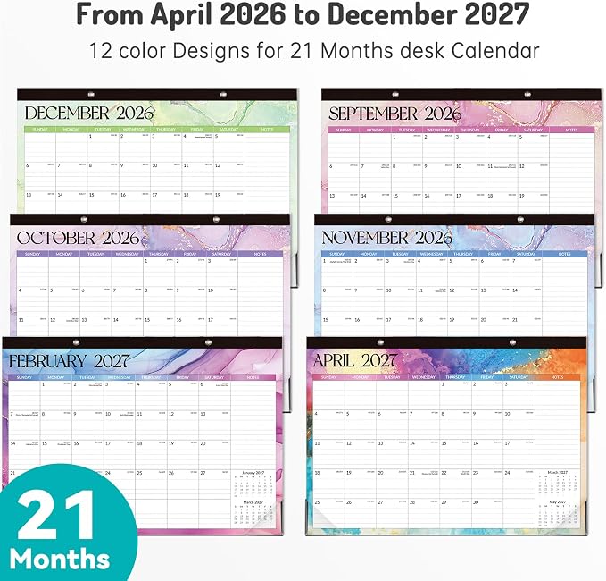 Forvencer Desk Calendar 2026-2027, 21 Months Calendar Runs from April 2026 to December 2027, 17" x 12" Large 2026 Wall Calendar Monthly Planner with Plastic Cover for Home School Office