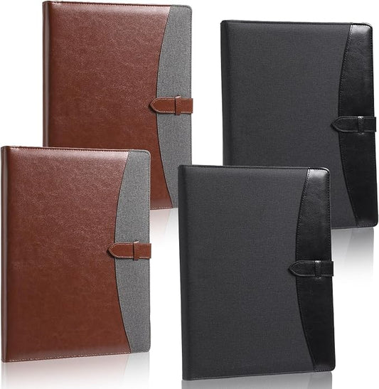 Eersida 4 Pcs 2 Pcs Padfolio 3 Ring Leather Binder Business Portfolio Folder A4/Letter Size Back to School for Organizer Documents Business Cards Conference Office Gifts for Men or Women (Black,Brown)