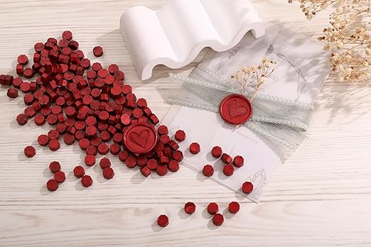 Yoption 360Pcs Blood Red Sealing Wax Beads with 2 Spoons and 4 Tea Candles for Wax Seal Stamps, Cards, Wedding Invitations, Wine Packaging, Gift Wrap, Envelopes