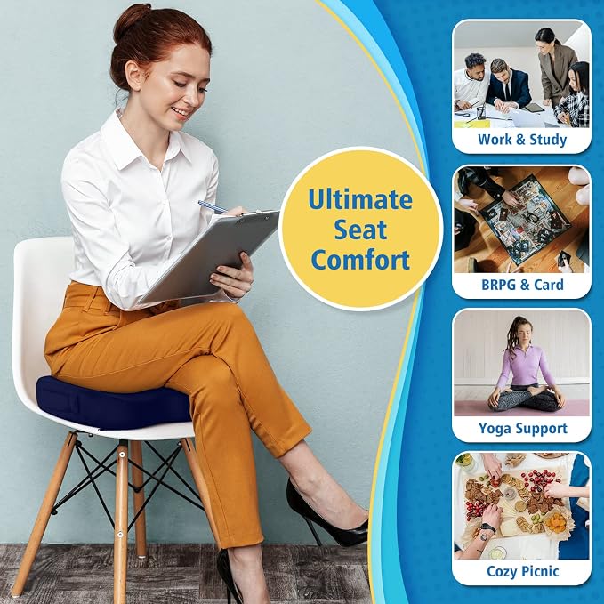 CloudBliss Gel Memory Foam Seat Cushion for Long Sitting, X-Large, Blue | Gel Chair Pad for Tailbone, Coccyx, Sciatica , Soft Suede Cover, Non-Slip , Washable Mesh, for office, home, car