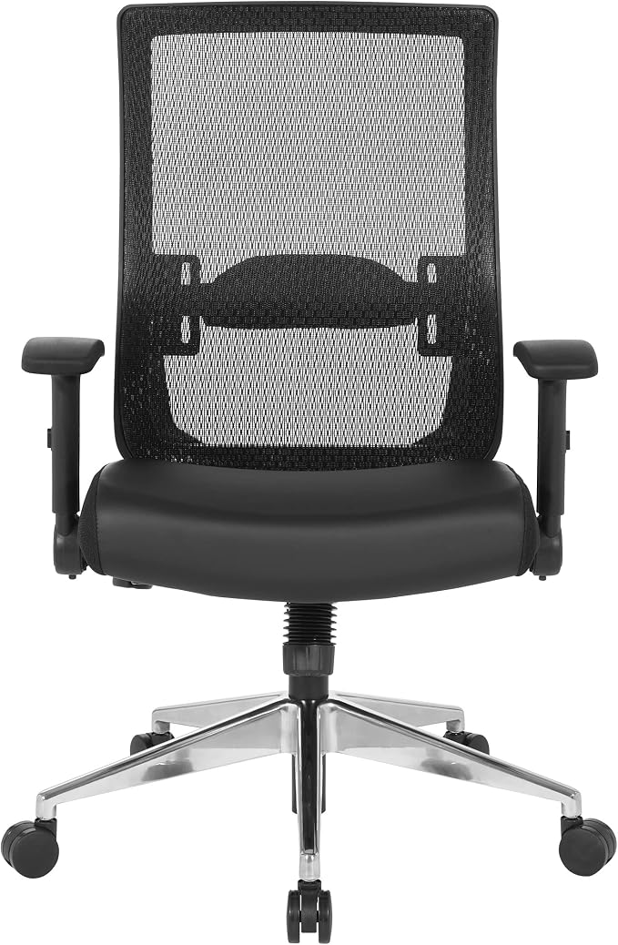 Space Seating 867A Series Adjustable Manager's Office Chair with Breathable Matrix Back and Padded Flip Arms, Black Bonded Leather