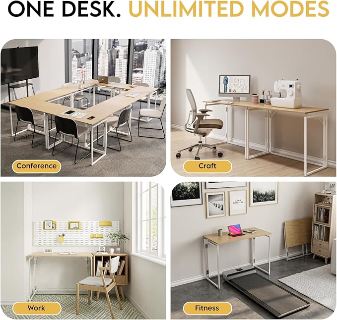 Folding Desk - 31.5" Wood Top Foldable Desk for Small Spaces | No Assembly Required Compact Desk for Home Office, Writing, and Study