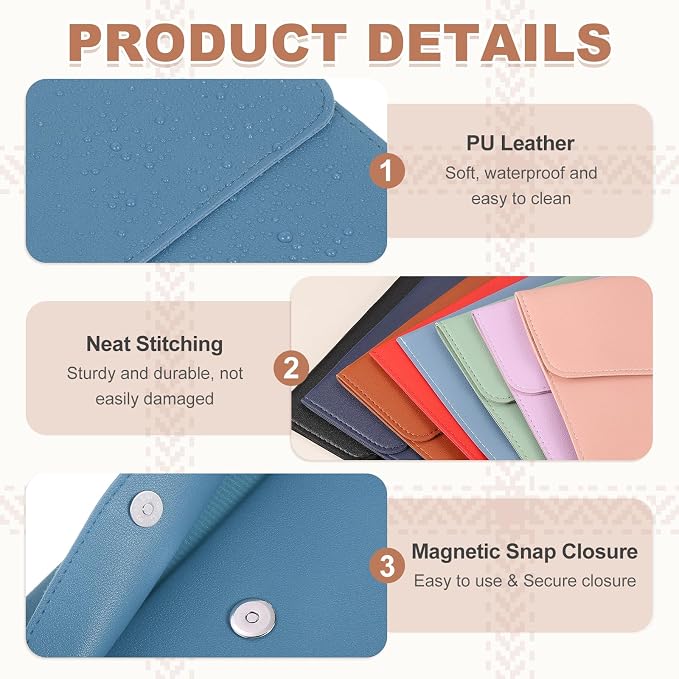 PATIKIL 2Pcs PU Leather A4 File Folder, Document Holder Envelope Waterproof Napa Texture Filing Organizer Portfolio Folder Case with Magnetic Snap Closure for Home Office, Light Blue, Pink