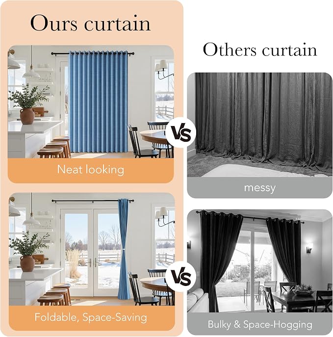 RYB HOME Accordion Style Room Divider Curtain-100% Blackout Folding Accordion Curtain for Sliding Glass Door/Bedroom, Privacy Assurd Living Room/Office Drape 1 Panel with Tieback, W100 x L96, Blue