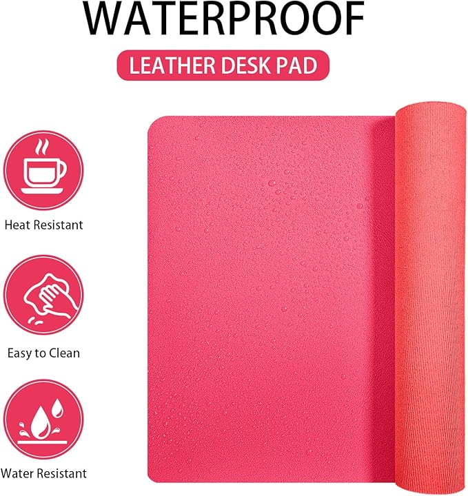 Leather Desk pad Protector, Office Mat, Large Mouse Mat, Non-Slip PU Leather Blotter, Laptop Desk Pad,Waterproof Laptop Computer Desk Keyboard Mat for Office/Work/Home/Decor (Rose, 55in*18in)