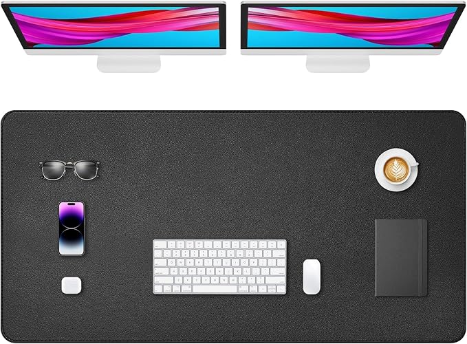 Leather Desk Pad Protector, Office Desk Mat, Large Mouse Pad, Non-Slip PU Leather Desk Blotter, Waterproof Computer Desk Writing Pad for Office and Home (Black, 47.2" x 23.6")