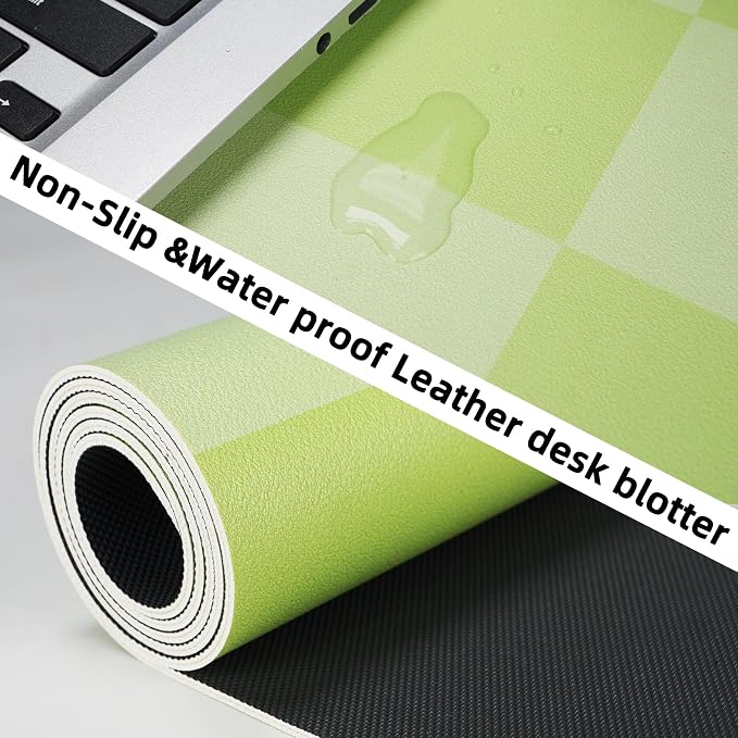 AFIING Green Checkered Desk Mat 31.5" x 12", Waterproof Desk Pad | Non-Slip Rubber Base, Easy Clean Surface, Checkered Design, Office & Home