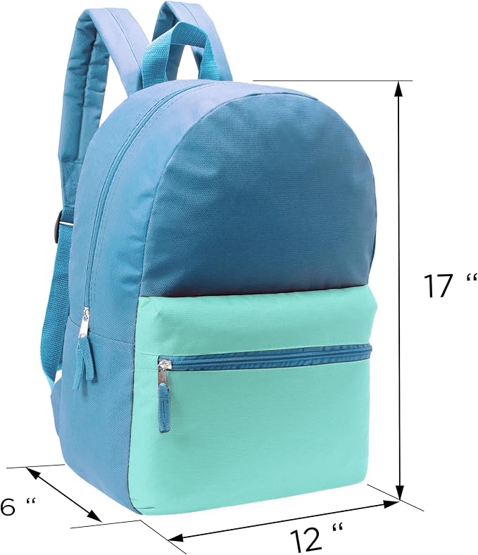 Moda West 17 Inch Bulk Backpacks with 50 Piece School Supply Kit - Case of 12 Wholesale Backpacks in Assorted Colors 6 Boy 6 Girl