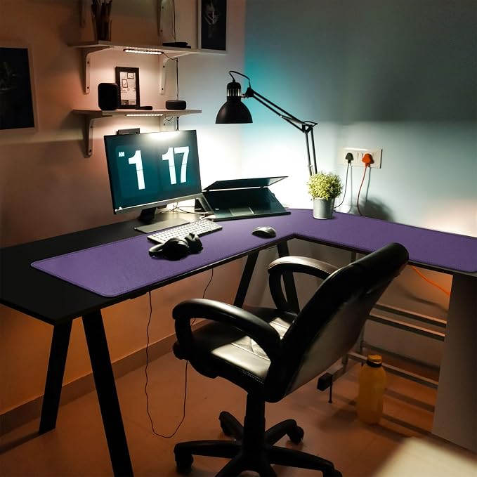 Mydours L-Shape Desk Pad, 54" L x 54" L x 16" W Mega PU Leather Corner Computer Keyboard Desk Mat Blotter, XXL Large Gaming Mouse Pad for Home and Office Desktop (Purple)