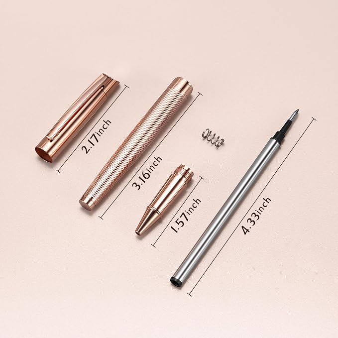 Rollerball Liquid Ink Signature Pens for Women Luxury Box Gel Black Ink Fancy Pen Refillable for Executive Office,Professional,Birthday Nice Gift Penset Rosegold