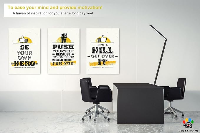 Office 3 Panel Motivational Wall Art - Inspirational Quotes Canvas for Home Decor, Positive Entrepreneur Words Poster Frame for Company 24"x36"x3Pcs