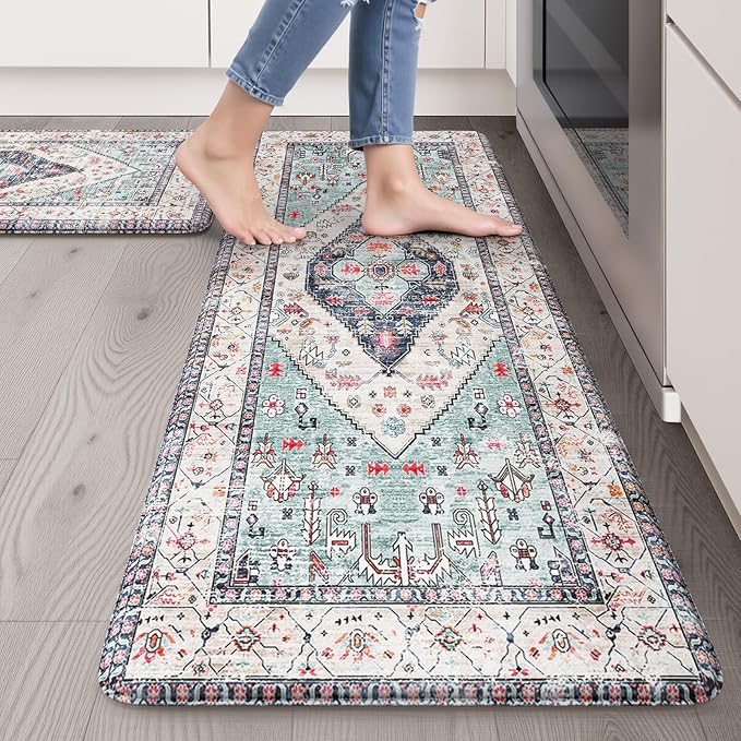 Anti Fatigue Mats for Kitchen Floor Set of 2, Waterproof Non-Skip Kitchen Rugs,Ergonomic Kitchen Floor Mats Cushioned,Comfort Foam Standing Mat for Office,Laundry Room,Sink,Counter, Desk(Blue)