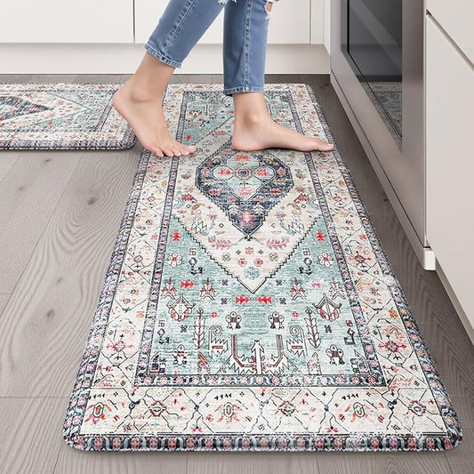 Anti Fatigue Mats for Kitchen Floor Set of 2, Waterproof Non-Skip Kitchen Rugs,Ergonomic Kitchen Floor Mats Cushioned,Comfort Foam Standing Mat for Office,Laundry Room,Sink,Counter, Desk(Blue)