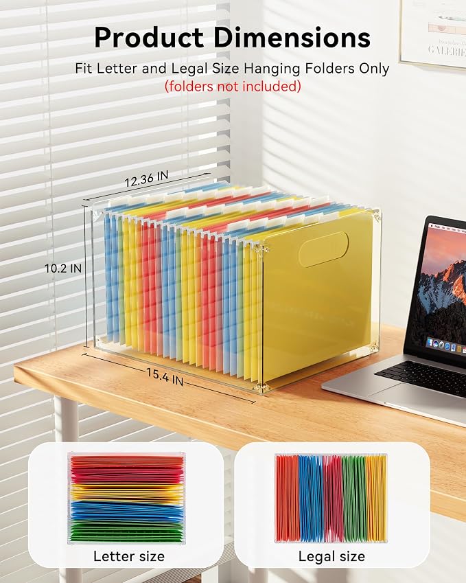 Oterri Large Acrylic File Organizer with Handle, Clear Desktop Box | 3mm Acrylic, Stain-Resistant, With Handle, Holds Letter Docs, Includes Hardware, Office, Home, Classroom, Countertop.