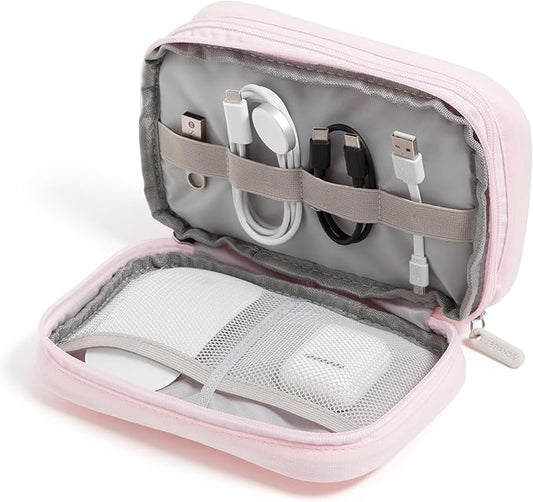U Brands Canvas Tech Organizer Pouch 9 Compartments, 7.8 x 5 Inch Cable Organizer Bag for Travel, Cord Organizer for Cables, Earbuds, Flash Drives and Accessories – Petal