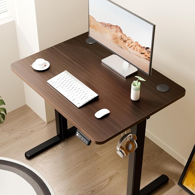 Small Standing Desk, 32"x24" Height Adjustable Sit-Stand Office, Walnut | Electric Adjustable Standing Desk, Sit to Stand Computer Office Desk with Splice Board, Memory Preset, Lifts 28.7''-46.5"