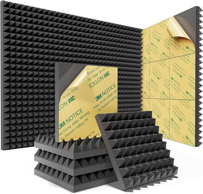 Sonicism Sound Proof Foam Panels for Walls 8 Pack Self-Adhesive 3"X12"X12" | Pyramid Acoustic Panels High Density Soundproof Wall Panels Fast Expand Sound Panels for Home Recording Studio Office,Black