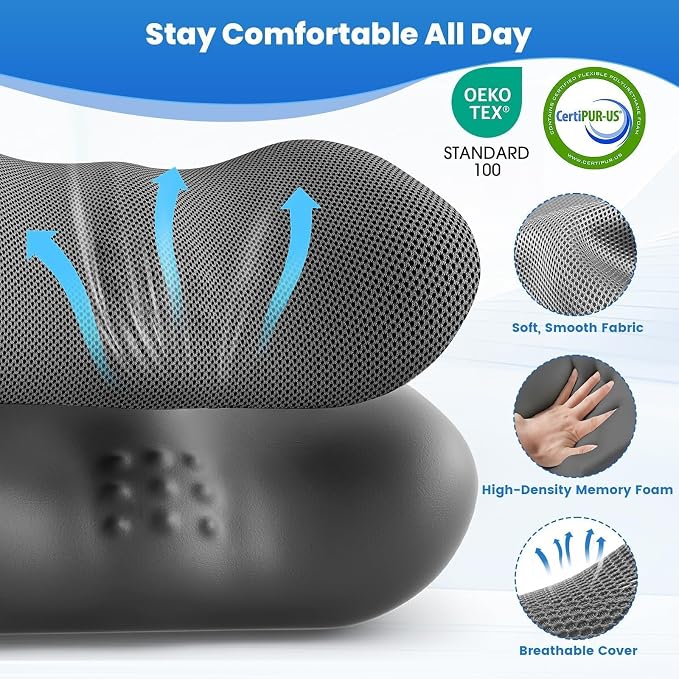 Lumbar Support Pillow for Office Chair, Memory Foam Lower Back Support, Ergonomic Lumbar Pillow with Adjustable Strap, Breathable Cover (Grey)