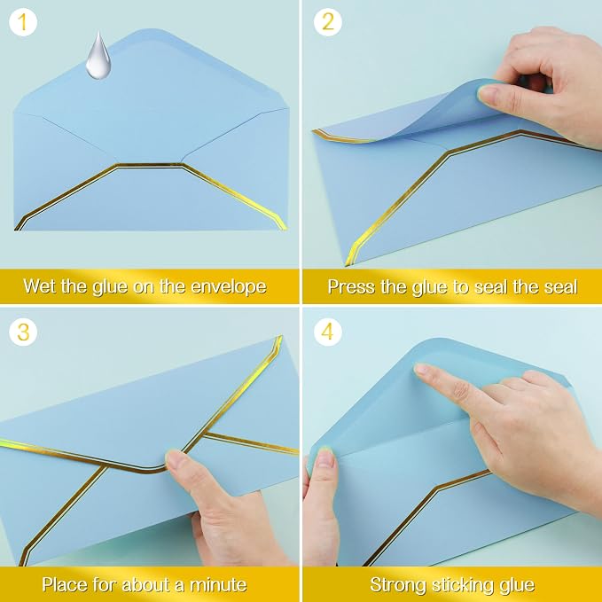 J6&H6 Gold Thread Stationary Paper and Envelopes Set Including 12 Standard Sized Phnom Penh Envelopes and 24 Sheets of Lined Paper Suitable for Daily Emotional Expression Formal (Lake Blue)