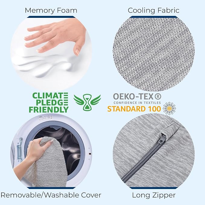 5 STARS UNITED Knee Pillow for Back Sleeping – Cooling Cover - Memory Foam Cushion for Sciatica Pain Relief – Under Leg Support for Sleeping on Back – Half Moon Bolster for Bed, Arctic Gray