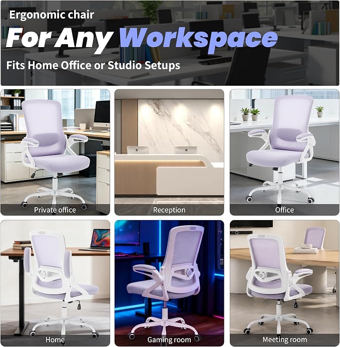 Executive Office Chair with Adjustable Lumbar Support Flip-Up Arms,Lavender | Desk Chair Breathable Mesh Comfy Computer Chairs with Flip-up Armrests Executive Task Chair for Adults Home Office,400lbs