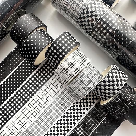 Black Grid Washi Tape Set 8 Rolls Plaid Decorative Masking Tapes for Arts, DIY Crafts, Journals, Planners, Scrapbook, Wrapping