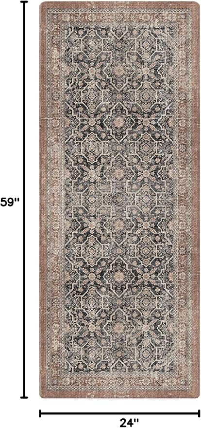 Color&Geometry Kitchen Floor Mat 24x59 Faded Vintage Anti Fatigue, Black | 0.4in Cushion Standing Mat For Cooking/Working/Laundry, Boho Decor, Non Slip PVC Kitchen Rug, Oil/Water Proof, Anti Slip