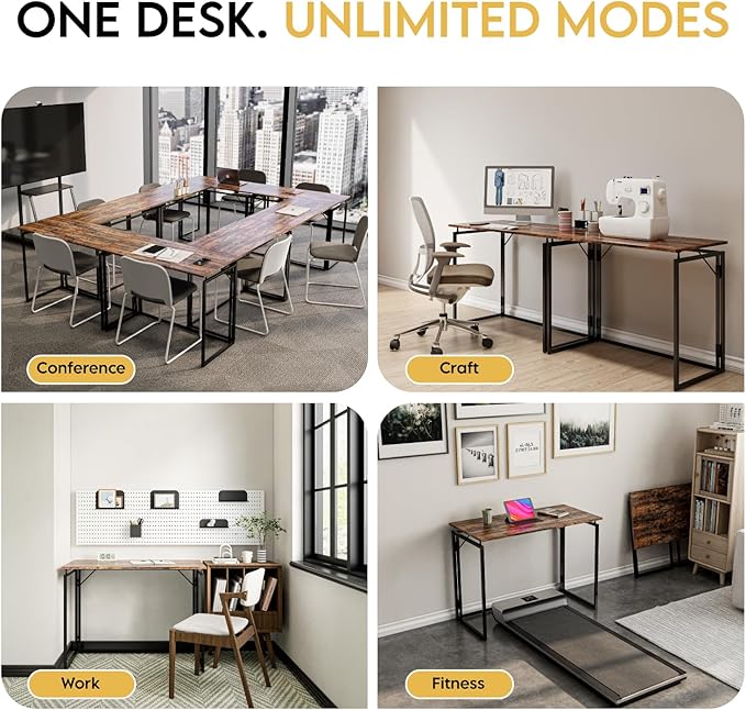Folding Desk - 39.4” Wood Top Foldable Desk for Small Spaces | No Assembly Required Compact Desk for Home Office, Writing, and Study