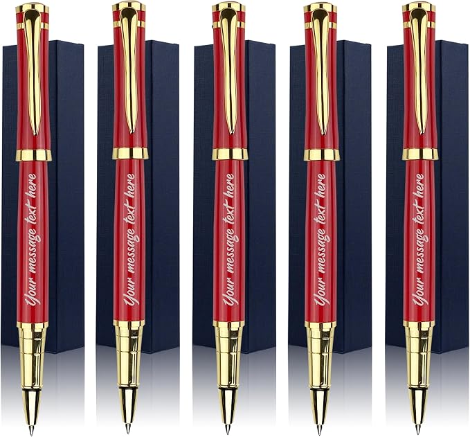 Ancolo Engraved Pens Fancy Roller Pens with 5 Gfit Box 10 extra Black Refills Metal Body Engraved with Your Message Personal Names Phone Number, Gift for Men Women