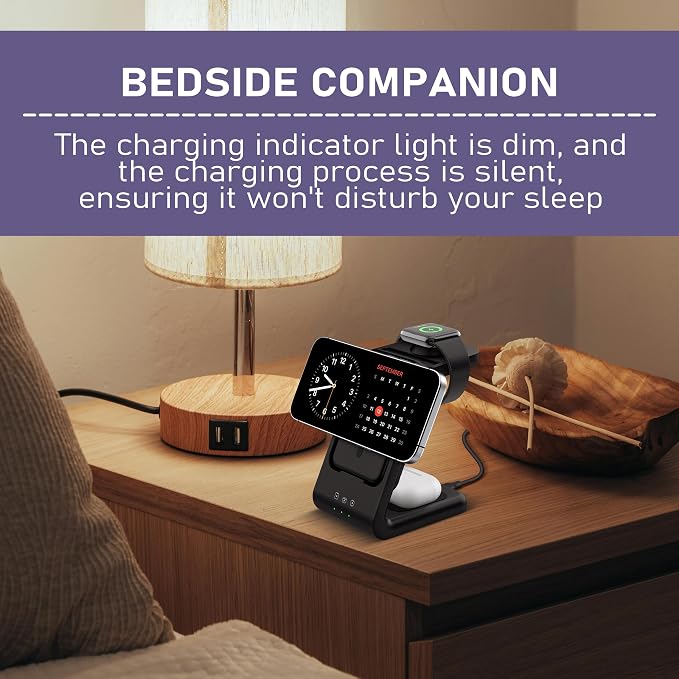 Smtcsl 3 in 1 Wireless Charging Station: 5000mAh Removable Power Bank Charger Stand for Phone/Watch/Air Pods - Portable Magnetic Battery Pack for Air 17 16 15 14 13 12 Series